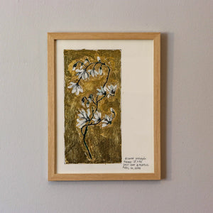 Cherry Blossom Branch with Gold Leaf Background